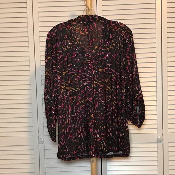 Emily Daniels Sequin Abstract Collared 3/4 Sleeve Blouse XL - Picture 3 of 8